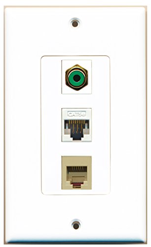 RiteAV - 1 Port RCA Green and 1 Port Phone RJ11 RJ12 Beige and 1 Port Cat5e Ethernet White Decorative Wall Plate