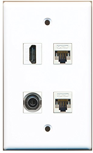 RiteAV - 1 Port HDMI 1 Port 3.5mm 2 Port Cat5e Ethernet White Wall Plate