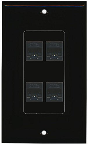 RiteAV (1 Gang Decorative) 4 Cat5e Black Wall Plate Black
