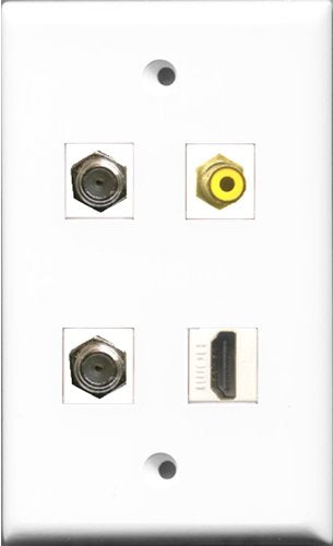 RiteAV 1 Port HDMI and 1 Port RCA Yellow 2 Port Coax Cable TV- F-Type Wall Plate