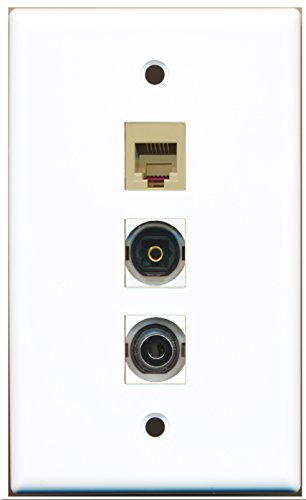 RiteAV - 1 Port Phone RJ11 RJ12 Beige and 1 Port Toslink and 1 Port 3.5mm Wall Plate