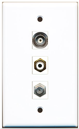 RiteAV - 1 Port RCA White and 1 Port Coax Cable TV- F-Type and 1 Port BNC Wall Plate