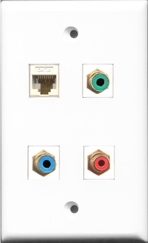 RiteAV 1 Port RCA Red and 1 Port RCA Green and 1 Port RCA Blue and 1 Port Cat6 Ethernet White Wall Plate