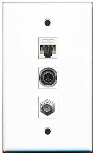RiteAV - 1 Port Coax Cable TV- F-Type and 1 Port 3.5mm and 1 Port Cat5e Ethernet White Wall Plate