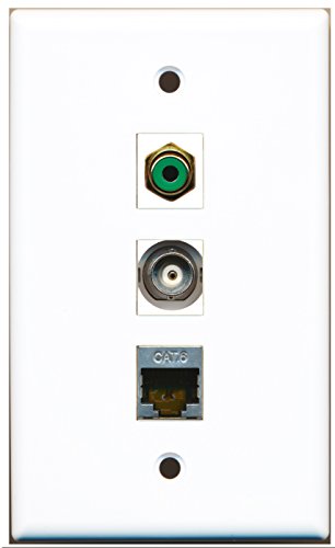 RiteAV - 1 Port RCA Green and 1 Port Shielded Cat6 Ethernet and 1 Port BNC Wall Plate