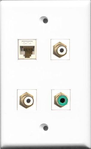 RiteAV - 2 Port RCA White and 1 Port RCA Green and 1 Port Cat6 Ethernet White Wall Plate