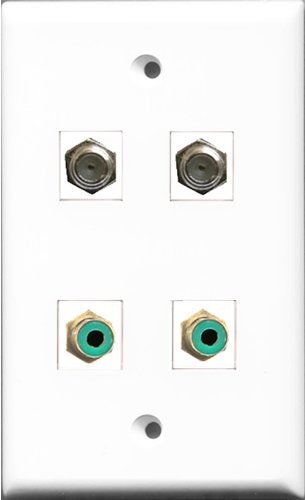 RiteAV - 2 Port RCA Green 2 Port Coax Cable TV- F-Type Wall Plate