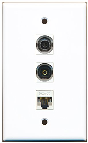 RiteAV - 1 Port Toslink and 1 Port 3.5mm and 1 Port Cat5e Ethernet White Wall Plate