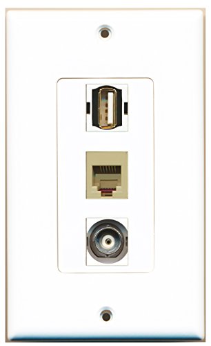 RiteAV - 1 Port USB A-A and 1 Port Phone RJ11 RJ12 Beige and 1 Port BNC Decorative Wall Plate Decorative