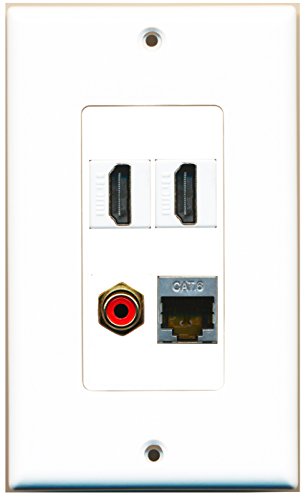 RiteAV - 2 Port HDMI 1 Port RCA Red 1 Port Shielded Cat6 Ethernet Wall Plate Decorative