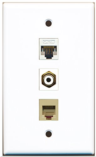 RiteAV - 1 Port RCA White and 1 Port Phone RJ11 RJ12 Beige and 1 Port Cat5e Ethernet White Wall Plate
