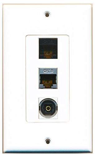 RiteAV - 1 Port Shielded Cat6 Ethernet and 1 Port Toslink and 1 Port Cat6 Ethernet Black Decorative Wall Plate Decorative