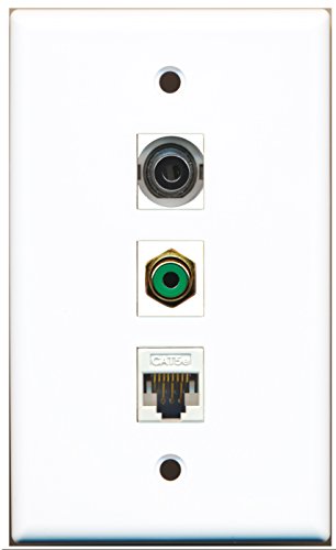 RiteAV - 1 Port RCA Green and 1 Port 3.5mm and 1 Port Cat5e Ethernet White Wall Plate