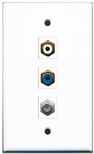 RiteAV - 1 Port RCA White and 1 Port RCA Blue and 1 Port Coax Cable TV- F-Type Wall Plate