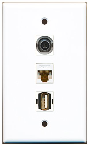 RiteAV - 1 Port USB A-A and 1 Port 3.5mm and 1 Port Cat6 Ethernet White Wall Plate