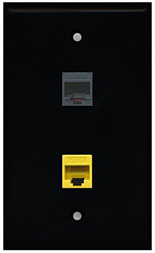 RiteAV - Black 1 Port Phone Black 1 Port Cat6 Ethernet Yellow Wall Plate