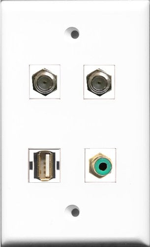 RiteAV 1 Port RCA Green 2 Port Coax Cable TV- F-Type and 1 Port Shielded Cat6 Ethernet Wall Plate
