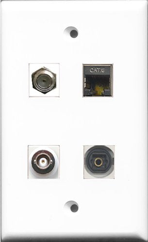 RiteAV 1 Port Coax Cable TV- F-Type and 1 Port Shielded Cat6 Ethernet and 1 Port Toslink and 1 Port BNC Wall Plate
