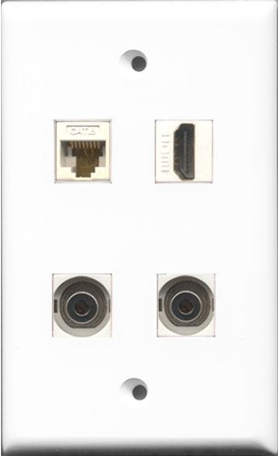 RiteAV 1 Port HDMI 2 Port 3.5mm and 1 Port Cat6 Ethernet White Wall Plate