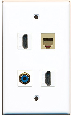 RiteAV - 2 Port HDMI 1 Port RCA Blue 1 Port Phone RJ11 RJ12 Beige Wall Plate