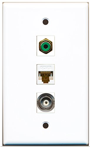 RiteAV - 1 Port RCA Green and 1 Port BNC and 1 Port Cat6 Ethernet White Wall Plate
