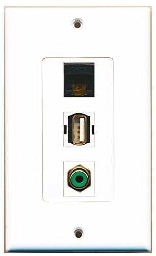 RiteAV - 1 Port RCA Green and 1 Port USB A-A and 1 Port Cat6 Ethernet Black Decorative Wall Plate Decorative