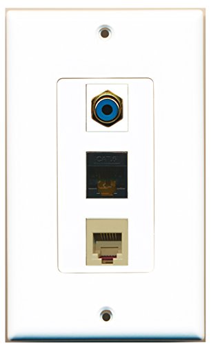 RiteAV - 1 Port RCA Blue and 1 Port Phone RJ11 RJ12 Beige and 1 Port Cat6 Ethernet Black Decorative Wall Plate Decorative