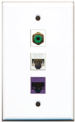 RiteAV - 1 Port RCA Green 1 Cat5e Ethernet White 1 Cat5e Ethernet Purple Wall Plate