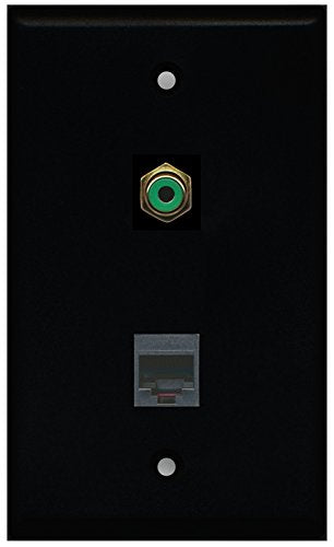 RiteAV - Black 1 Port RCA Green 1 Port Phone Black Wall Plate