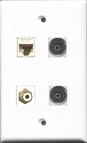 RiteAV 1 Port RCA White 2 Port Toslink and 1 Port Cat6 Ethernet White Wall Plate