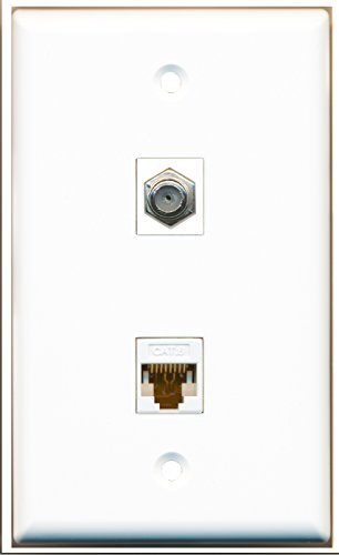RiteAV - 1 Coax Cable TV F and 1 Cat6 White Ethernet Wall Plate