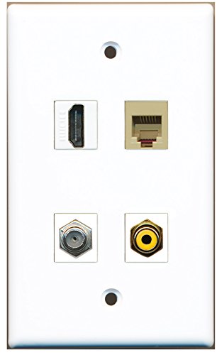 RiteAV - 1 Port HDMI 1 Port RCA Yellow 1 Port Coax Cable TV- F-Type 1 Port Phone RJ11 RJ12 Beige Wall Plate