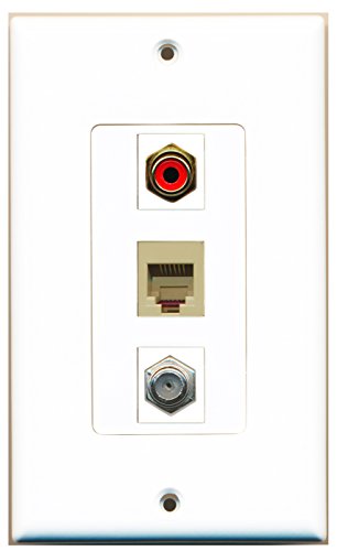 RiteAV - 1 Port RCA Red and 1 Port Coax Cable TV- F-Type and 1 Port Phone RJ11 RJ12 Beige Decorative Wall Plate Decorative