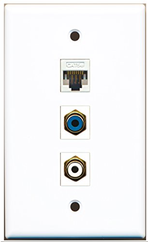 RiteAV - 1 Port RCA White and 1 Port RCA Blue and 1 Port Cat5e Ethernet White Wall Plate