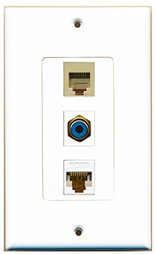 RiteAV - 1 Port RCA Blue and 1 Port Phone RJ11 RJ12 Beige and 1 Port Cat6 Ethernet White Decorative Wall Plate Decorative