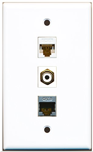 RiteAV - 1 Port RCA White and 1 Port Shielded Cat6 Ethernet and 1 Port Cat6 Ethernet White Wall Plate