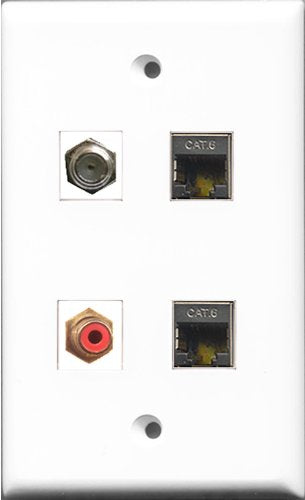 RiteAV 1 Port RCA Red and 1 Port Coax Cable TV- F-Type 2 Port Shielded Cat6 Ethernet Wall Plate