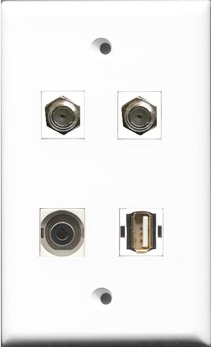 RiteAV - 2 Port Coax Cable TV- F-Type and 1 Port USB A-A and 1 Port 3.5mm Wall Plate