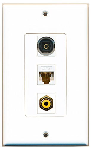 RiteAV - 1 Port RCA Yellow and 1 Port Toslink and 1 Port Cat6 Ethernet White Decorative Wall Plate Decorative