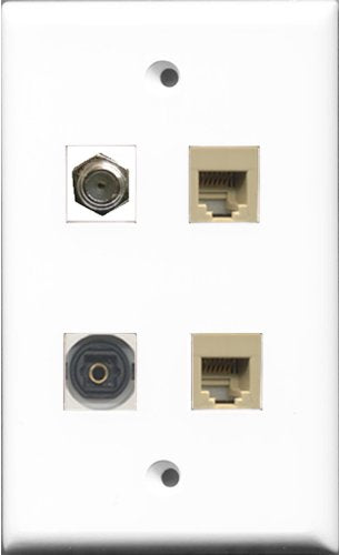 RiteAV 1 Port Coax Cable TV- F-Type 2 Port Phone RJ11 RJ12 Beige and 1 Port Toslink Wall Plate