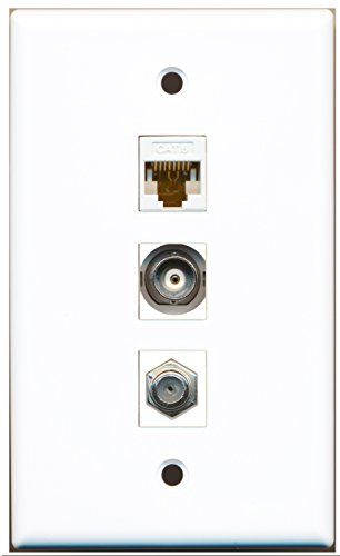 RiteAV - 1 Port Coax Cable TV- F-Type and 1 Port BNC and 1 Port Cat6 Ethernet White Wall Plate
