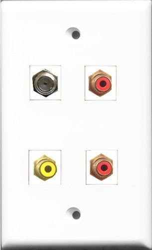 RiteAV - 2 Port RCA Red and 1 Port RCA Yellow and 1 Port Coax Cable TV- F-Type Wall Plate