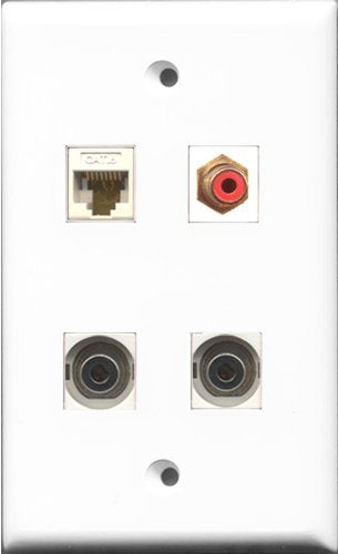 RiteAV 1 Port RCA Red 2 Port 3.5mm and 1 Port Cat6 Ethernet White Wall Plate