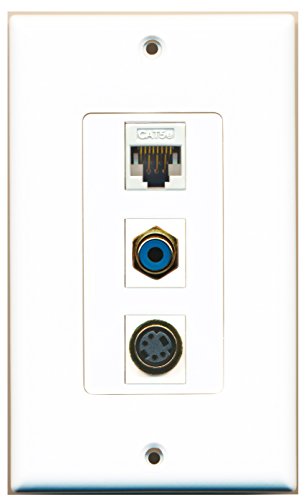 RiteAV - 1 Port RCA Blue and 1 Port S-Video and 1 Port Cat5e Ethernet White Decorative Wall Plate Decorative