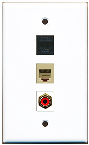 RiteAV - 1 Port RCA Red and 1 Port Phone RJ11 RJ12 Beige and 1 Port Cat5e Ethernet Black Wall Plate