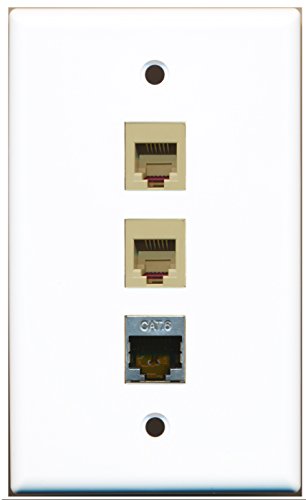 RiteAV - 2 Port Phone RJ11 RJ12 Beige and 1 Port Shielded Cat6 Ethernet Wall Plate