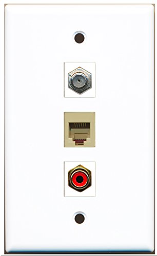 RiteAV - 1 Port RCA Red and 1 Port Coax Cable TV- F-Type and 1 Port Phone RJ11 RJ12 Beige Wall Plate
