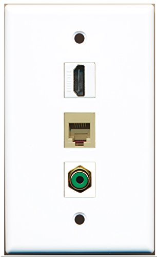 RiteAV - 1 Port HDMI and 1 Port RCA Green and 1 Port Phone RJ11 RJ12 Beige Wall Plate