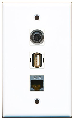 RiteAV - 1 Port USB A-A and 1 Port Shielded Cat6 Ethernet and 1 Port 3.5mm Wall Plate