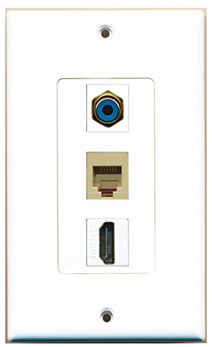 RiteAV - 1 Port HDMI and 1 Port RCA Blue and 1 Port Phone RJ11 RJ12 Beige Decorative Wall Plate Decorative